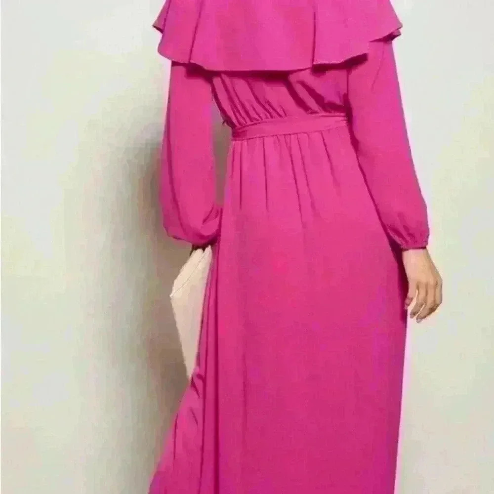 Women”s long sleeve ruffle side slit maxi dress size S - Picture 3 of 4